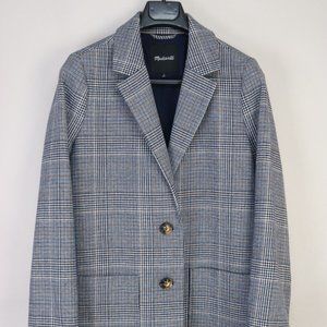 MADEWELL DORSET BLAZER WOOL BLEND KNIT IN NAVY GLEN PLAID SIZE MEDIUM
